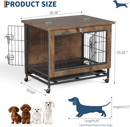 26 Inch Double-Door Pet Cage on Wheels