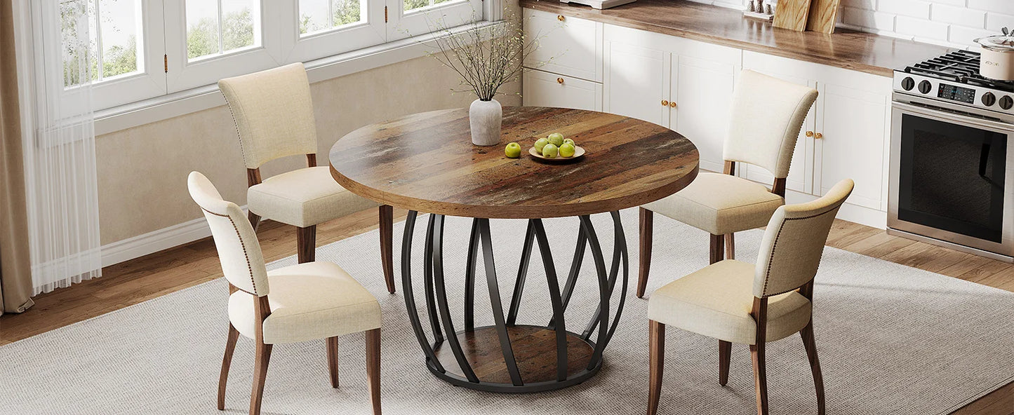46-Inch Wood Kitchen Table with Sturdy Metal Base