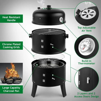 80*41*48cm Iron Adjustable Barrel Grill, with Built-in Thermometer