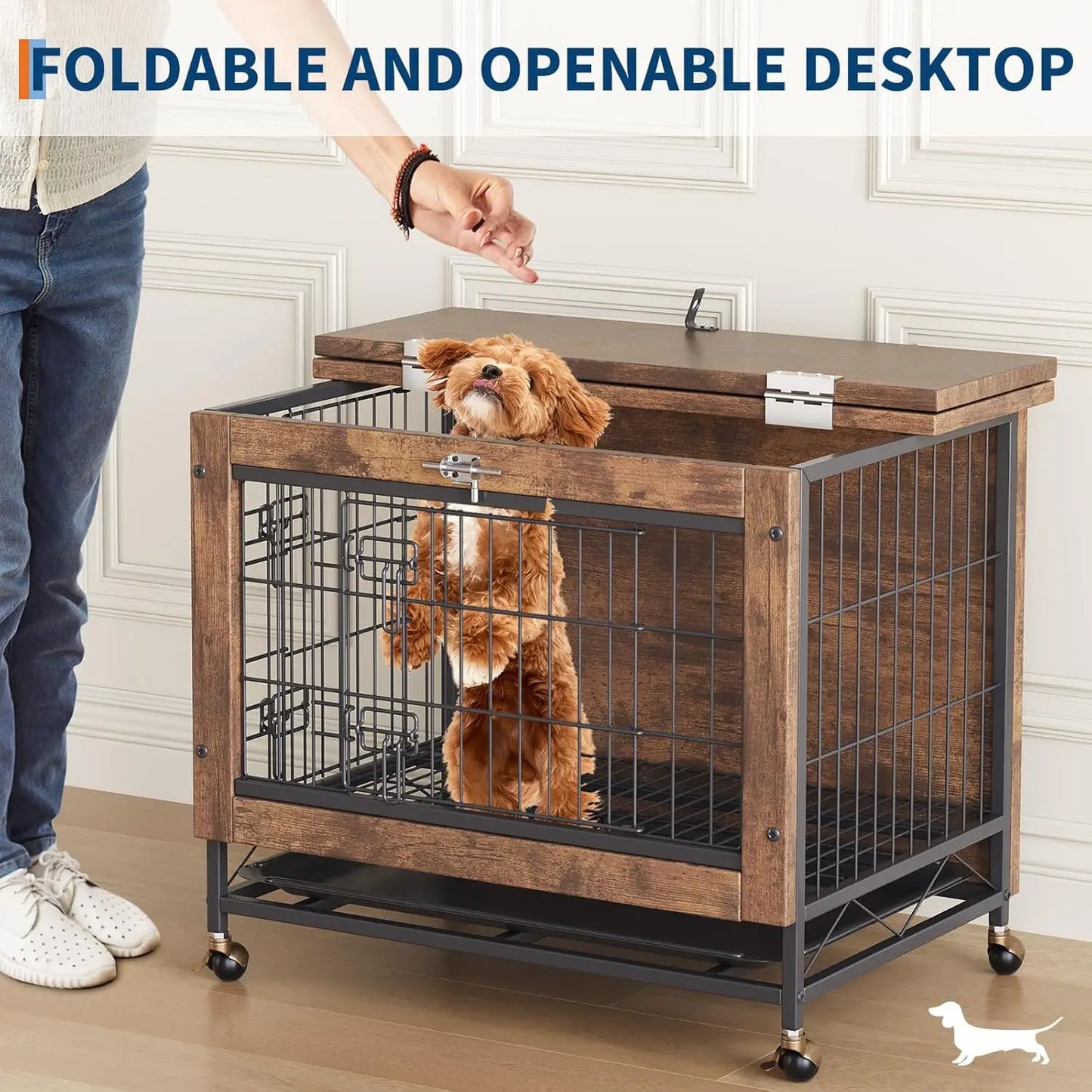 26 Inch Double-Door Pet Cage on Wheels