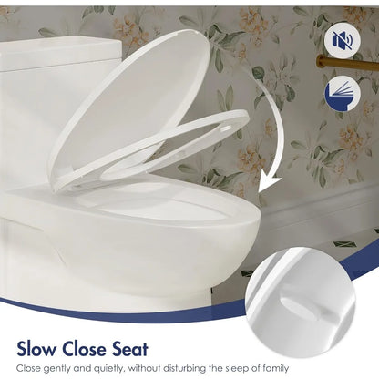 Elongated Toilet with Compact Soft Closing Seat