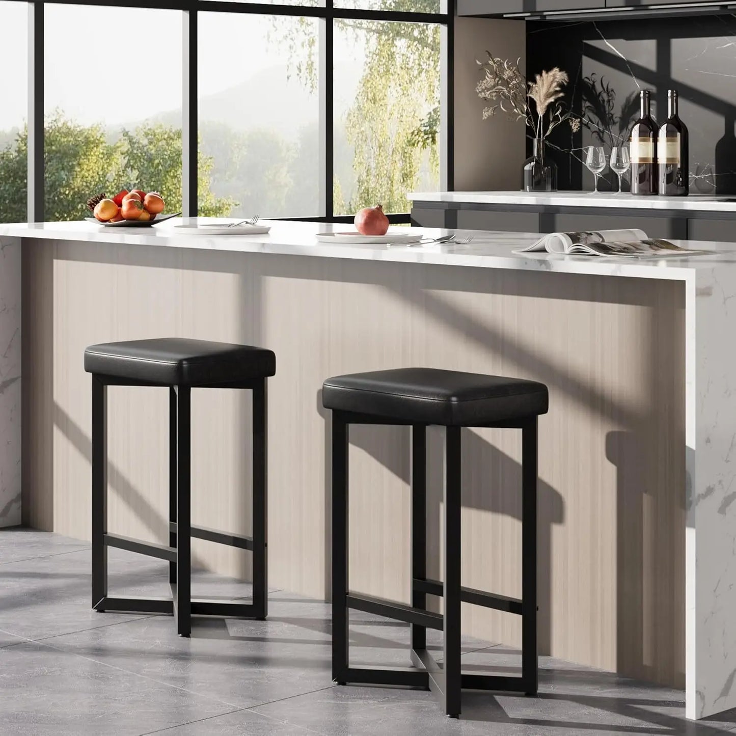 2PCS 24" Bar Stools with Metal X-Frame