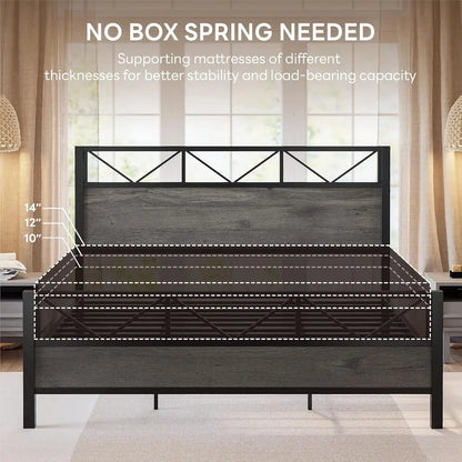California King Bed Frame, 51.2 " Tall Industrial Headboard