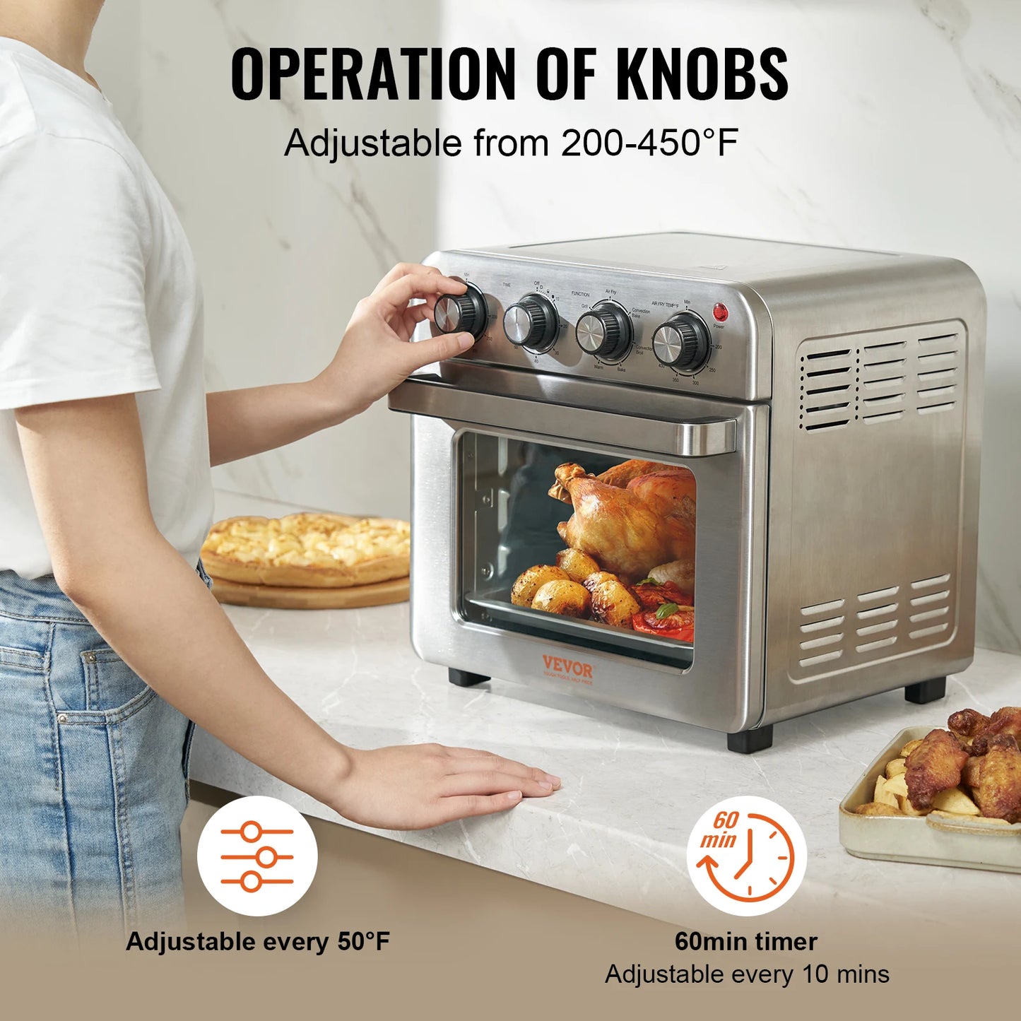 1700W Air Fryer Stainless Steel Toaster Oven