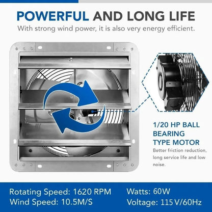 12 Inch Aluminum Shutter Exhaust Fan with Power Cord