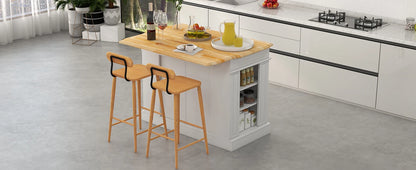 Kitchen island with 2 drawers, 5 adjustable shelves and spice rack