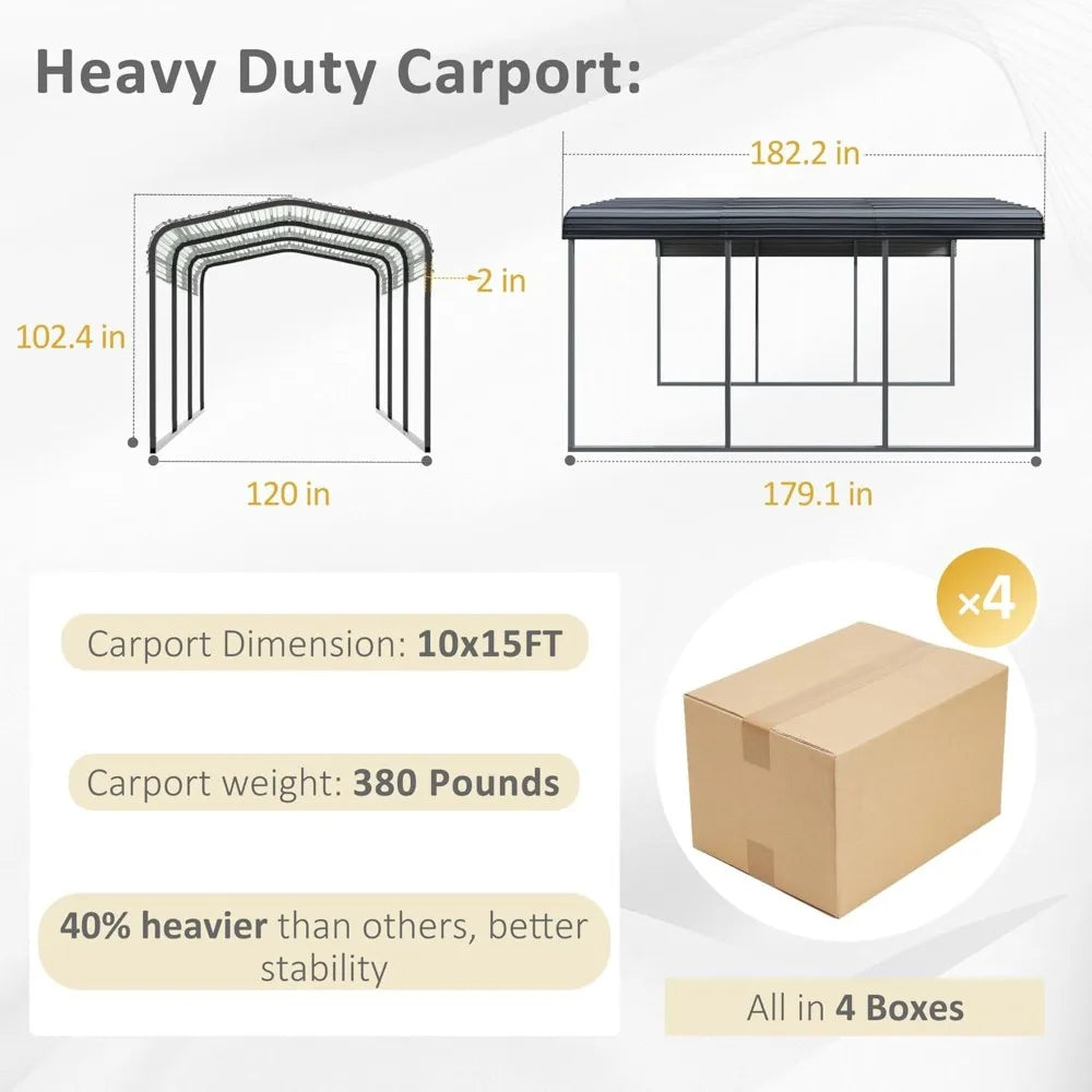 10' x 15' Heavy Duty Metal Carport Kit with Metal Roof
