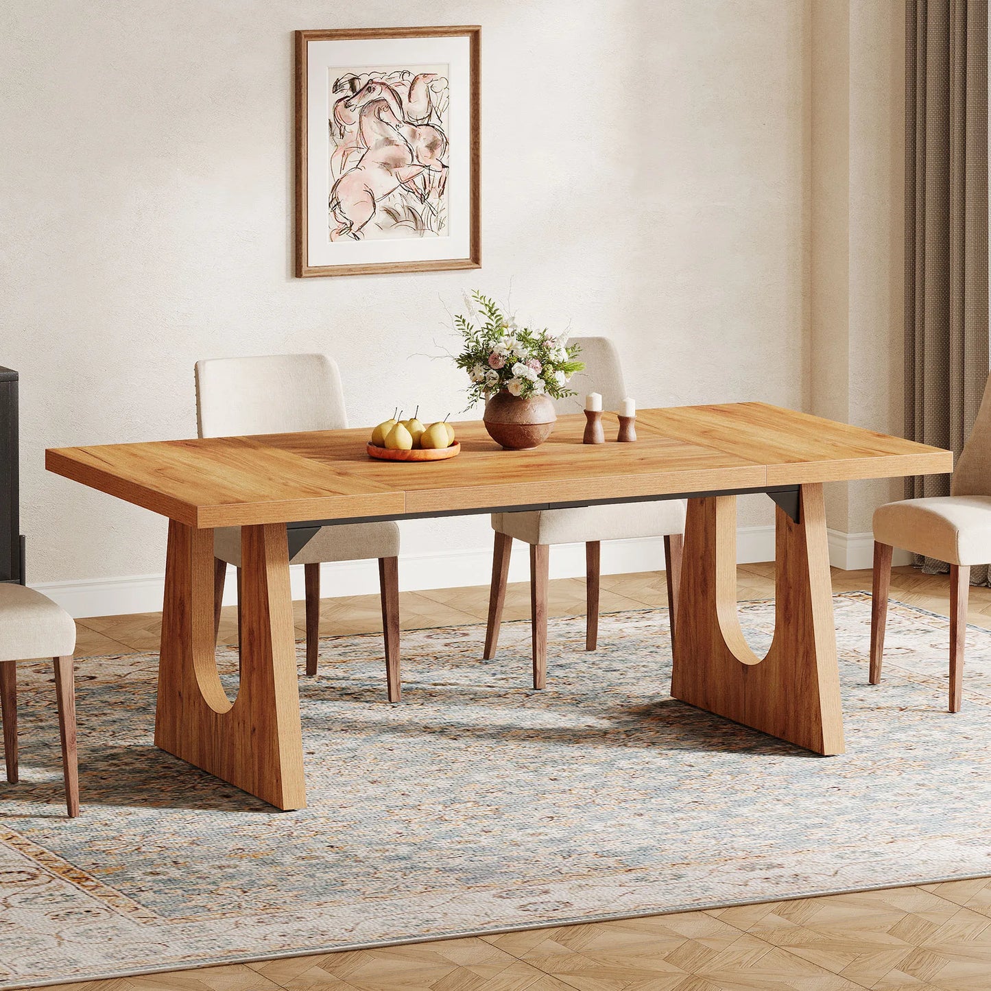 70.9-Inch Wood Rustic Rectangular Table with Black Wooden Legs