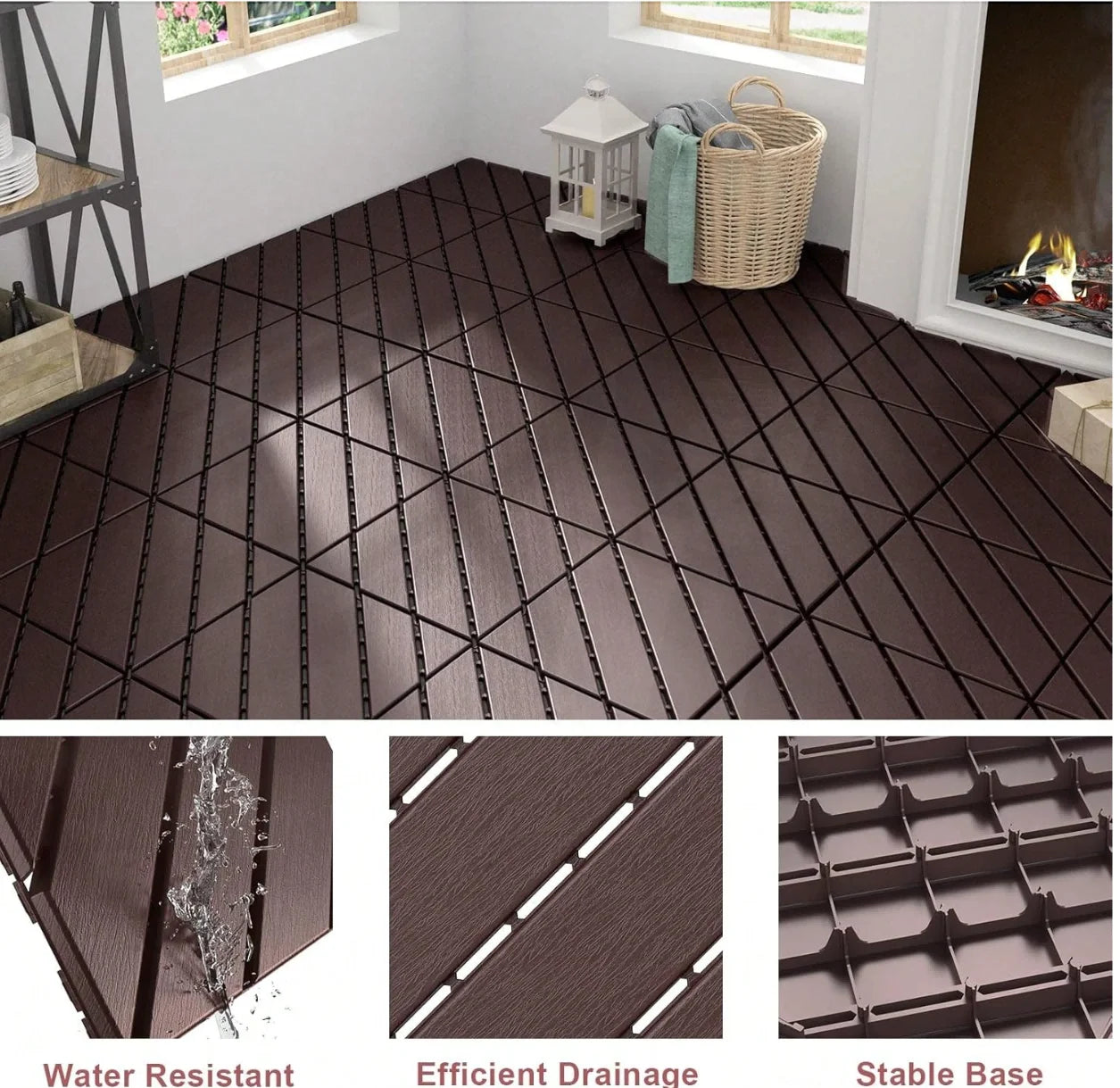 44 Pack 12" x 12" Square Waterproof Patio Interlocking Deck Tiles