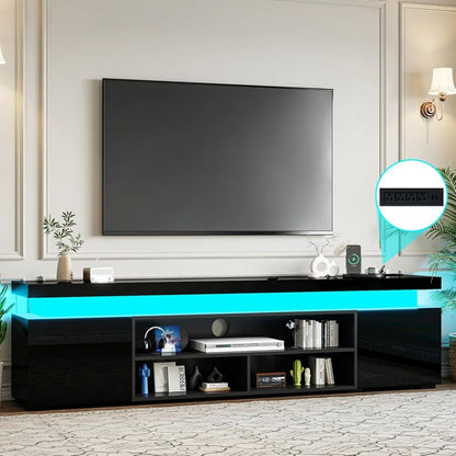 72" Modern TV Stand with LED Lights and Power Outlet