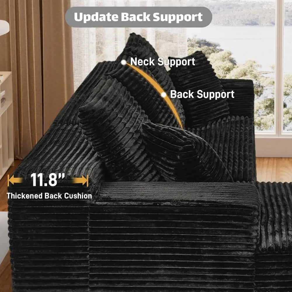 107" Comfy L Shaped   Modern Deep Seat Plush Corduroy couche