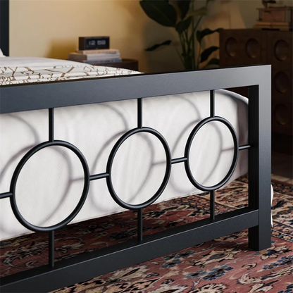 King Queen Size Metal Bed Frame with Vintage Circular Design