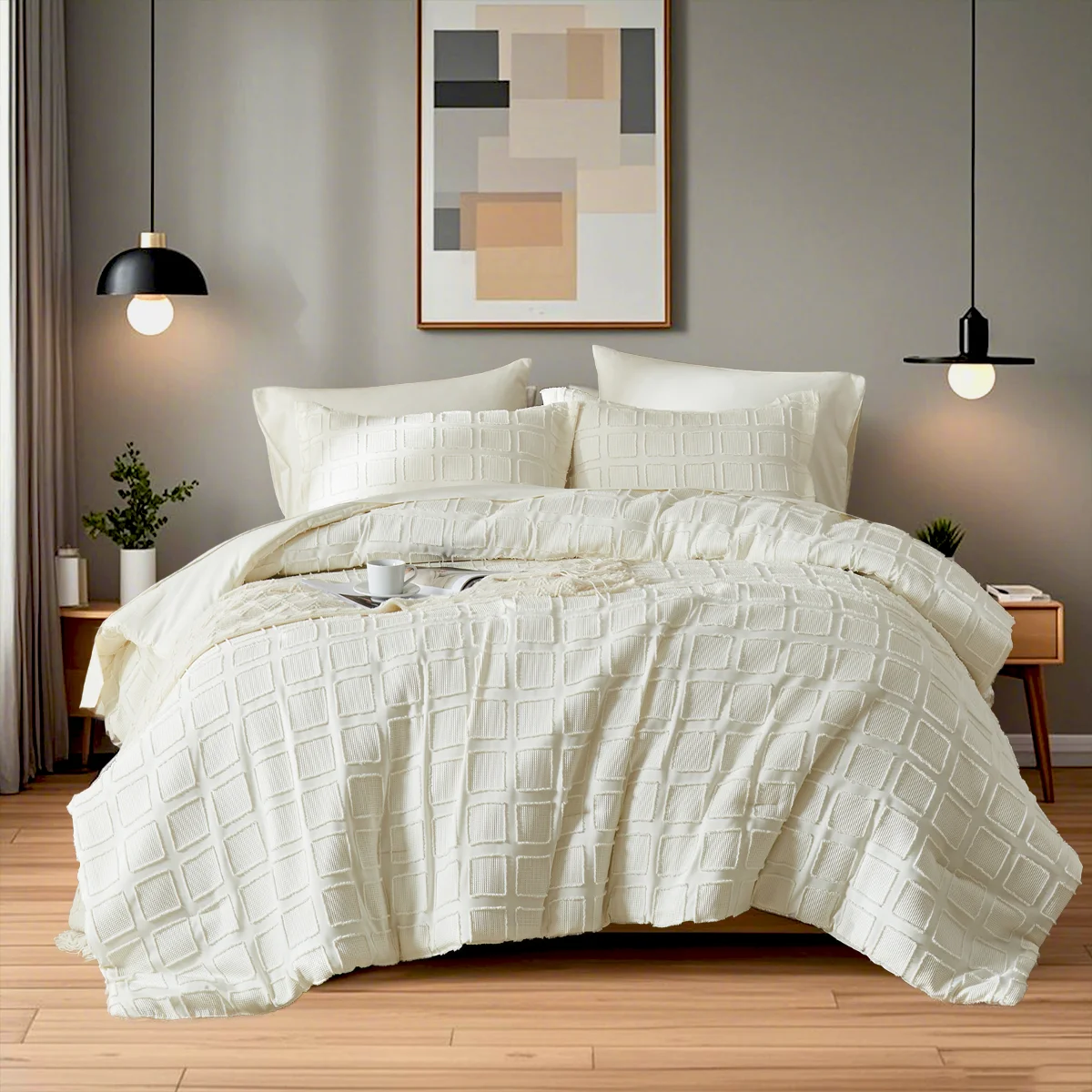 Solid color cut flower Queen size Comforter sets