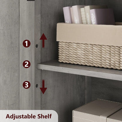 Freestanding Pantry Storage Cabinet with Glass Doors