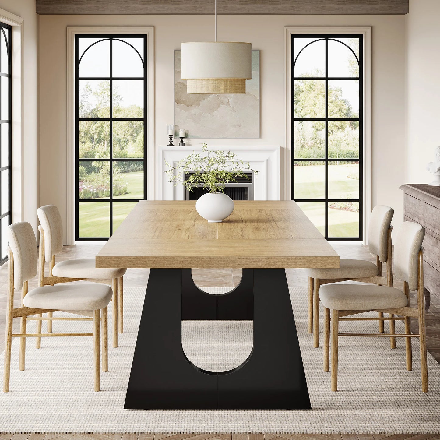 70.9-Inch Wood Rustic Rectangular Table with Black Wooden Legs