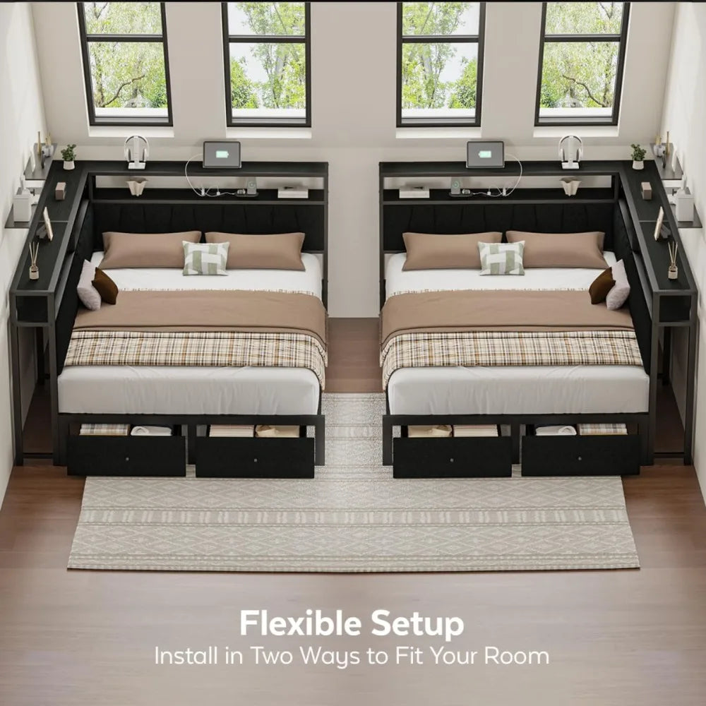 Contemporary Queen-Sized Corner Bed with Storage