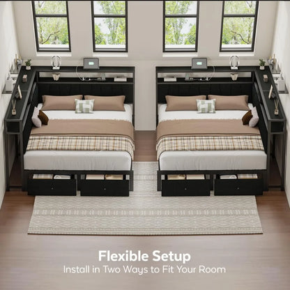 Contemporary Queen-Sized Corner Bed with Storage