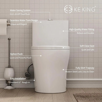 Quiet Dual & Powerful Flush Modern Toilet with Soft Close Seat