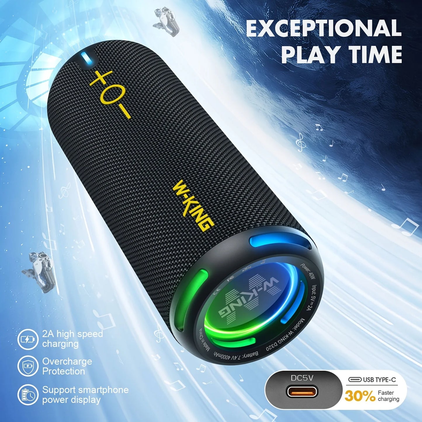 40W Portable Speaker, IP67 Waterproof High-Quality Audio