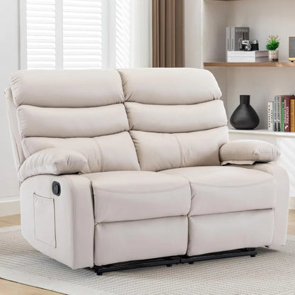 Leather double recliner sofa with side pockets