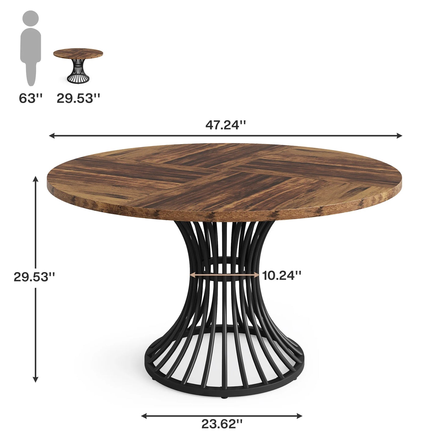 46-Inch Wood Kitchen Table with Sturdy Metal Base