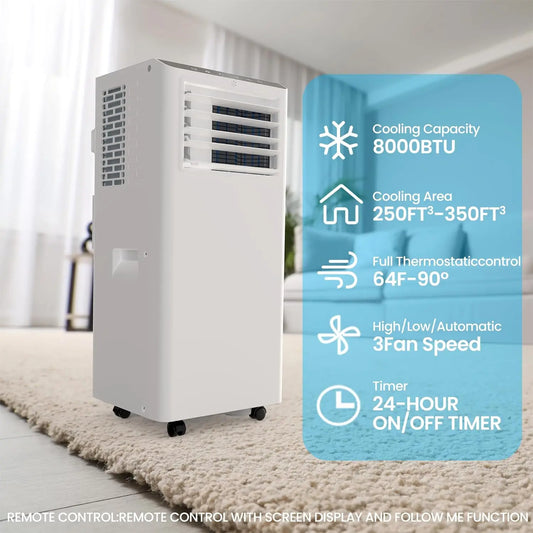 8500 BTU Portable Air Conditioner with LCD Display Remote Control