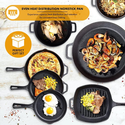 8-Piece Pre-Seasoned Cast Iron Cookware Set