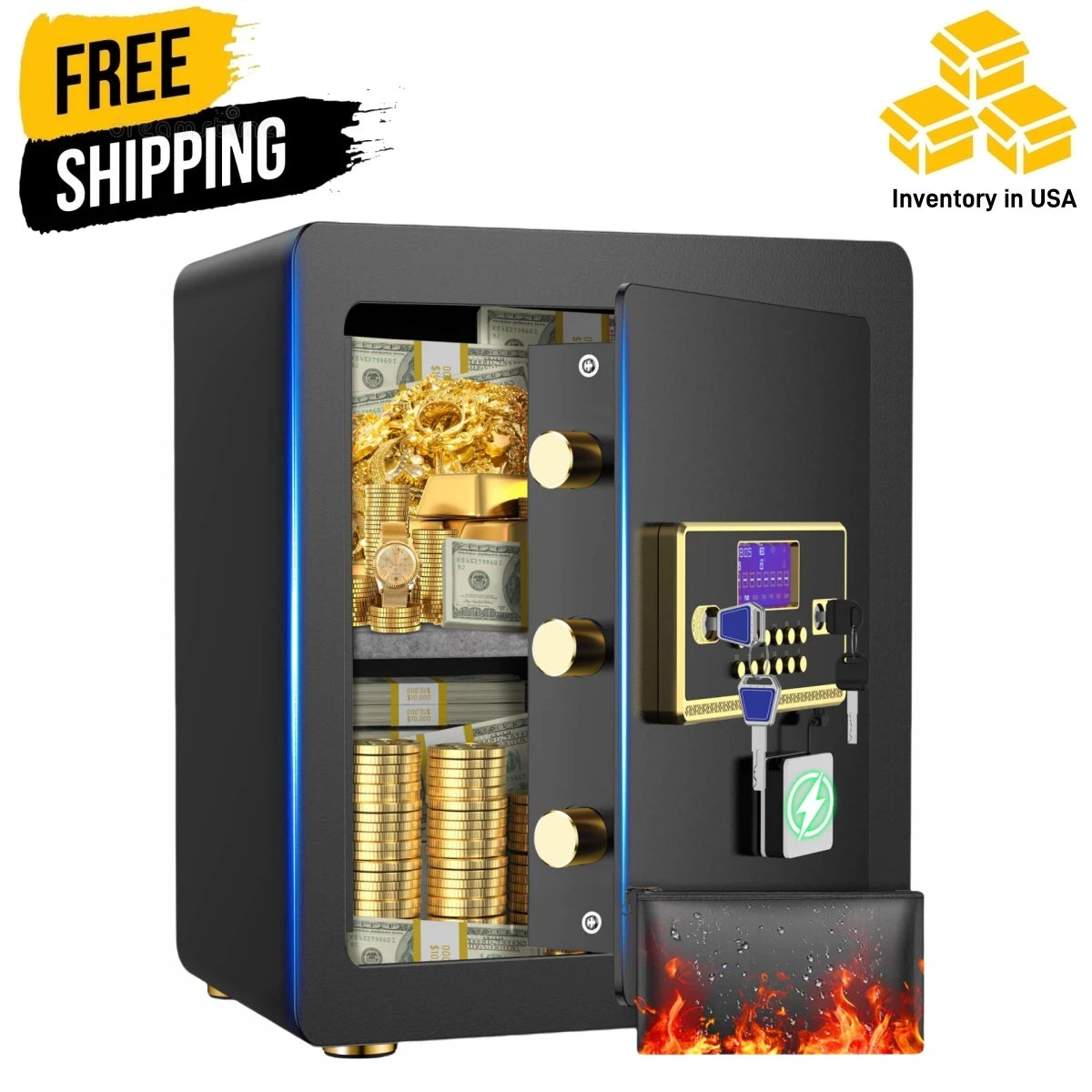 Home Security Safe Box with Adjustable Shelf