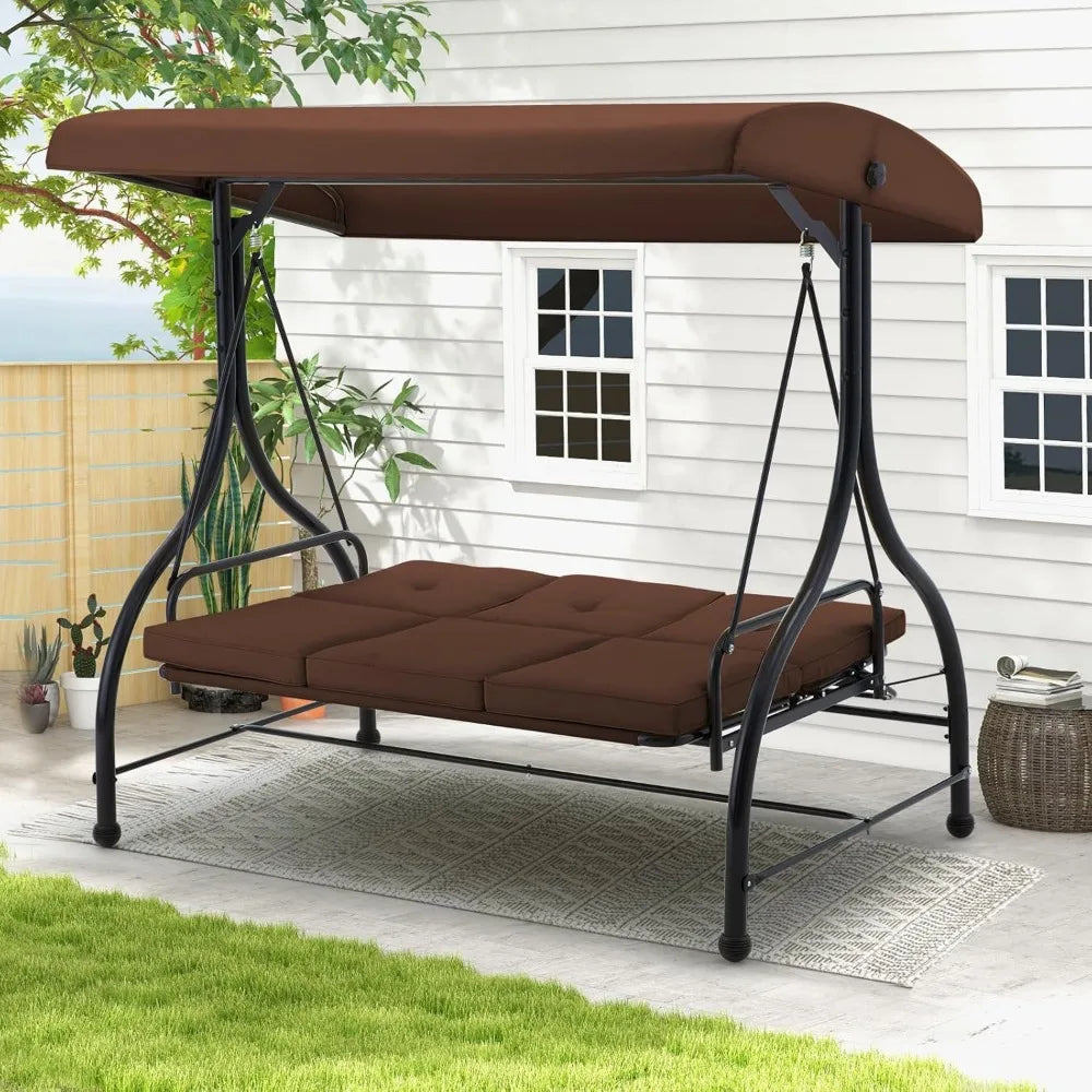 Porch Swing Chair with Adjustable Backrest Canopy