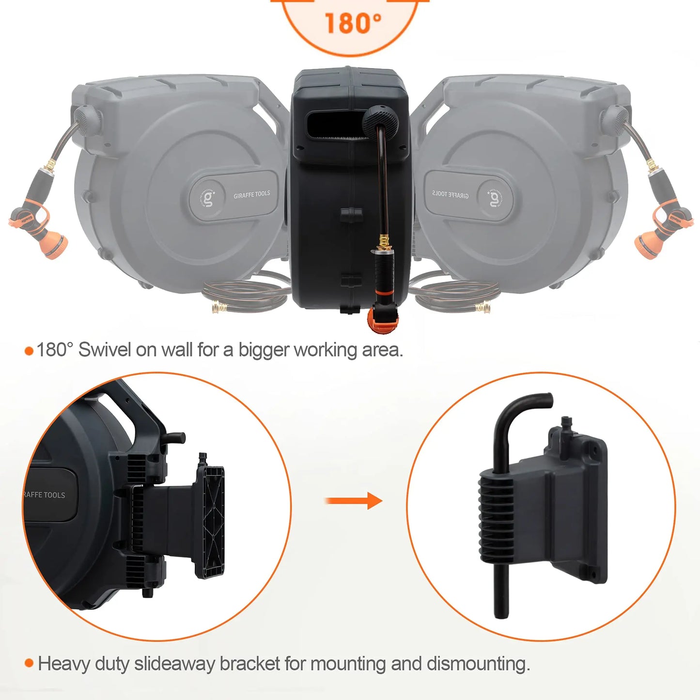 Heavy Duty Retractable Garden Hose Reel with Any Length Lock
