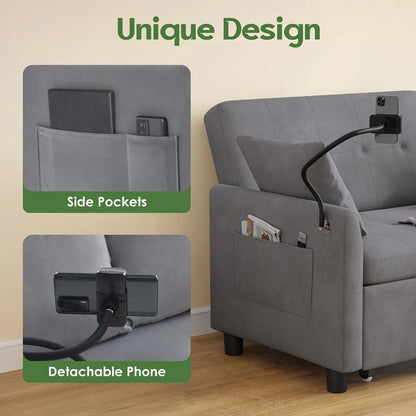 46in 3 in 1 Convertible Sleeper Sofa Velvet Loveseat