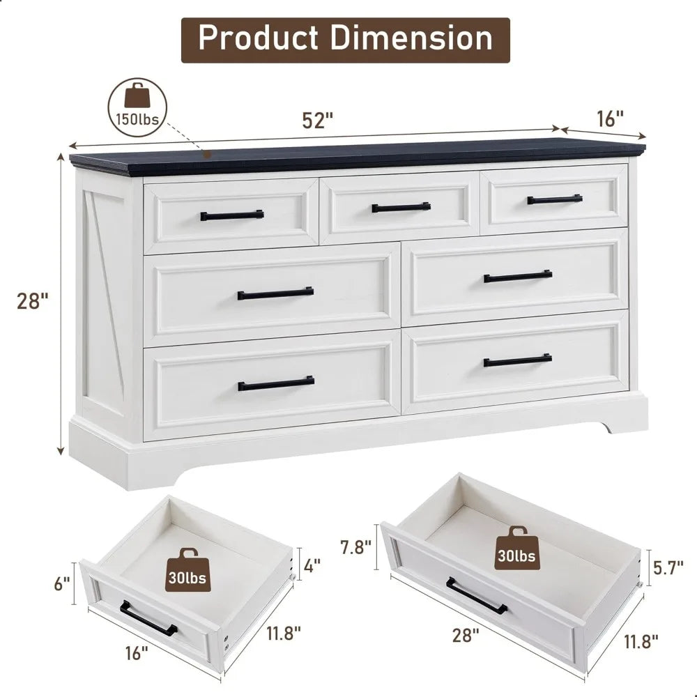 7 Drawer Drawers for Bedroom with Large Metal Handles