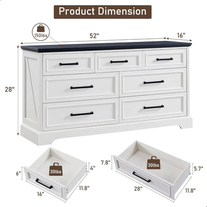 7 Drawer Drawers for Bedroom with Large Metal Handles