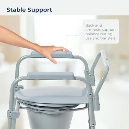 Portable Toilet 350lb Capacity 3-In-1 Bariatric Grey Seat