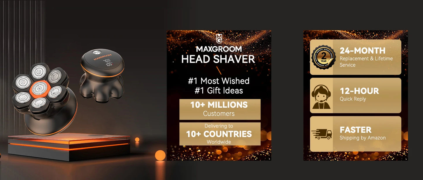 7D Electric Waterproof Head Shaver USB Rechargeable