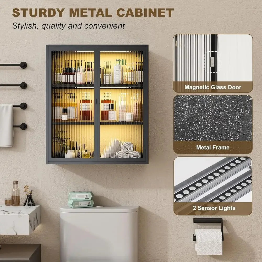 Glass Door Wall Cabinet for Bathroom, Laundry, Kitchen