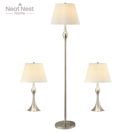 Home decor Beige and Brushed Nickel 3-Piece Lamp Set