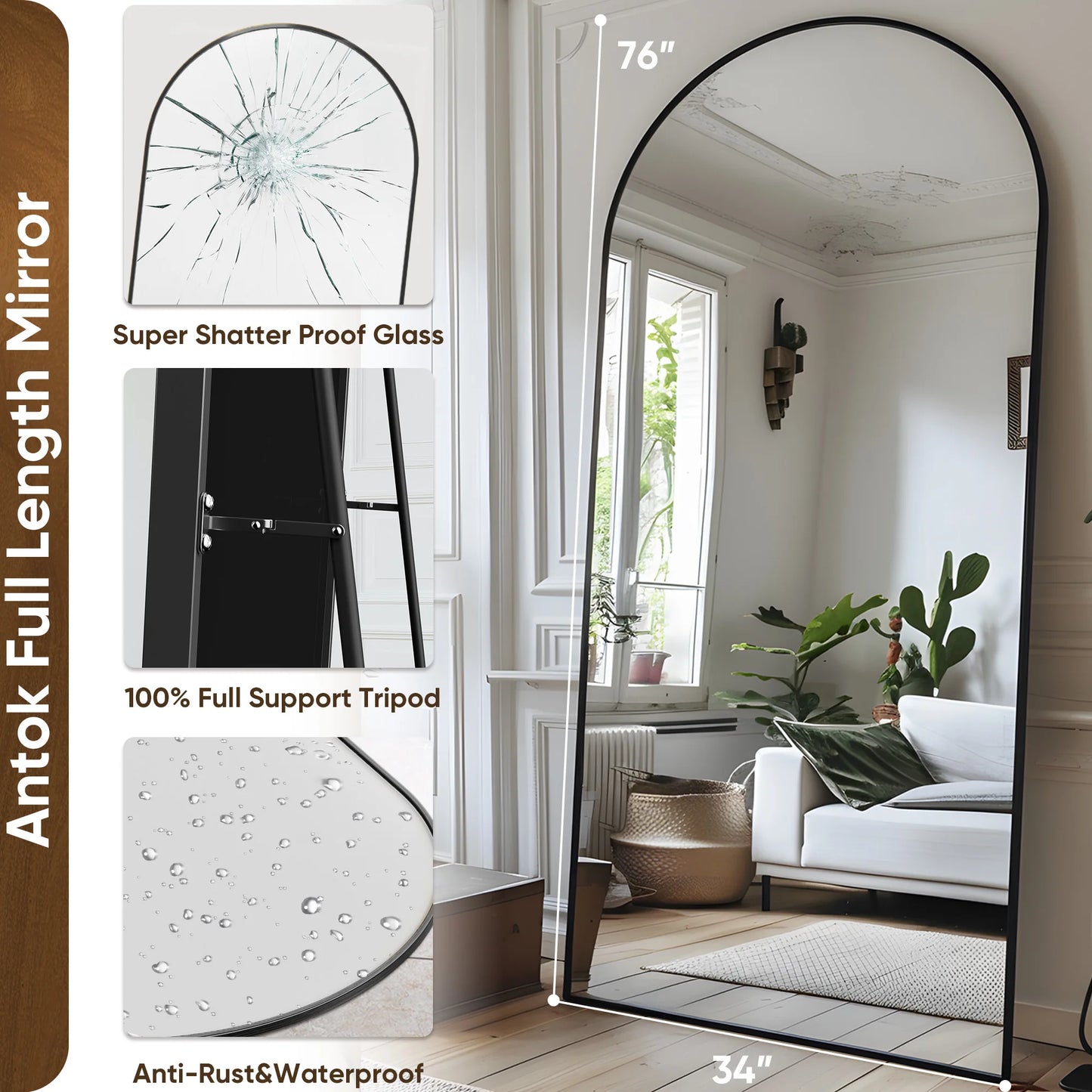 76"x34" Freestanding Full-Length Mirror
