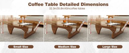 Triangle Glass Coffee Table with Wooden Base for Study Room Office Hotel