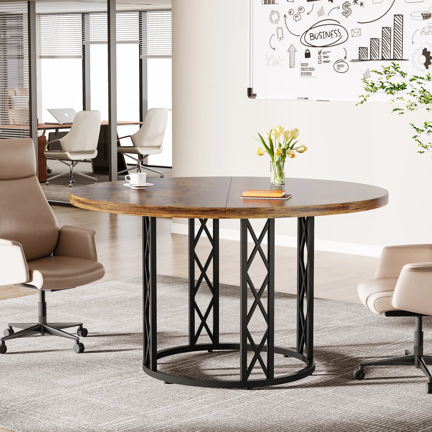46-Inch Wood Kitchen Table with Sturdy Metal Base