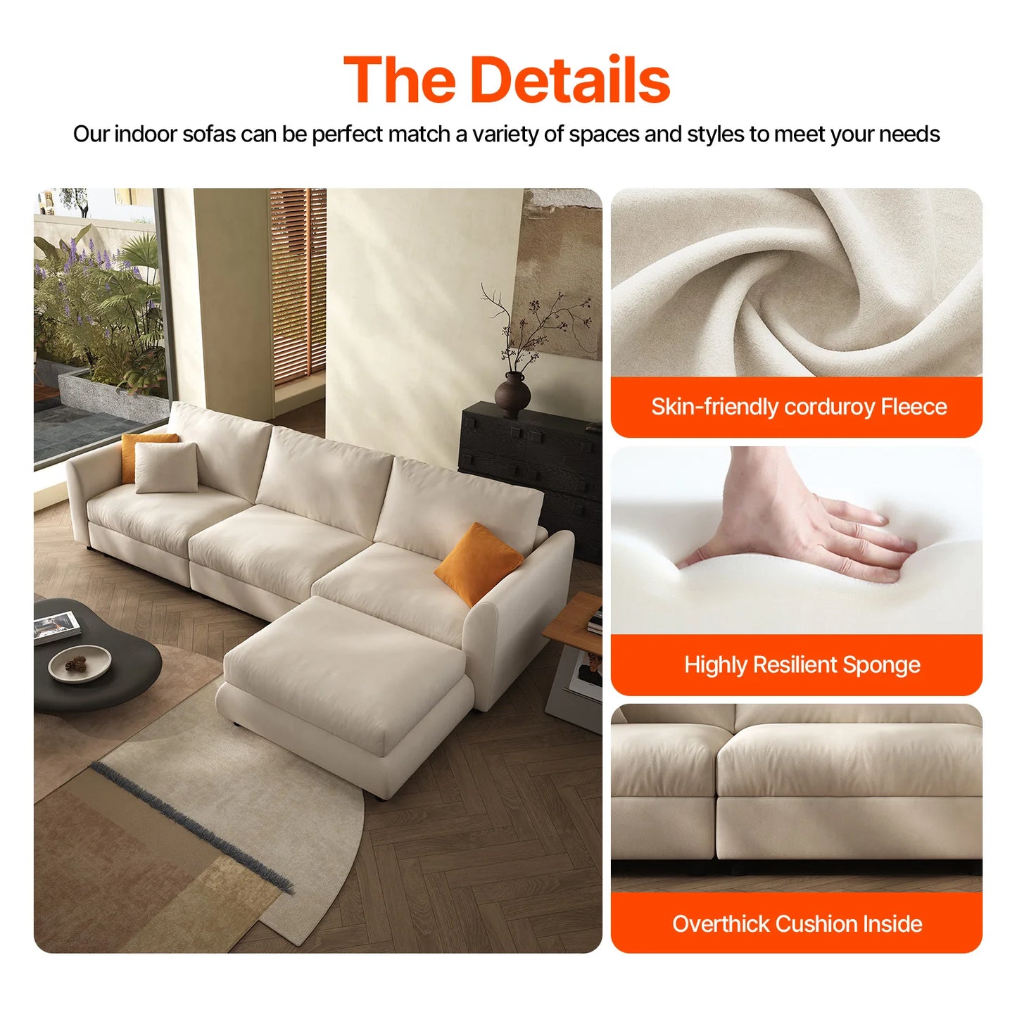 108.2'' Comfy Cloud Couch Modern Sectional Sofa with Ottoman