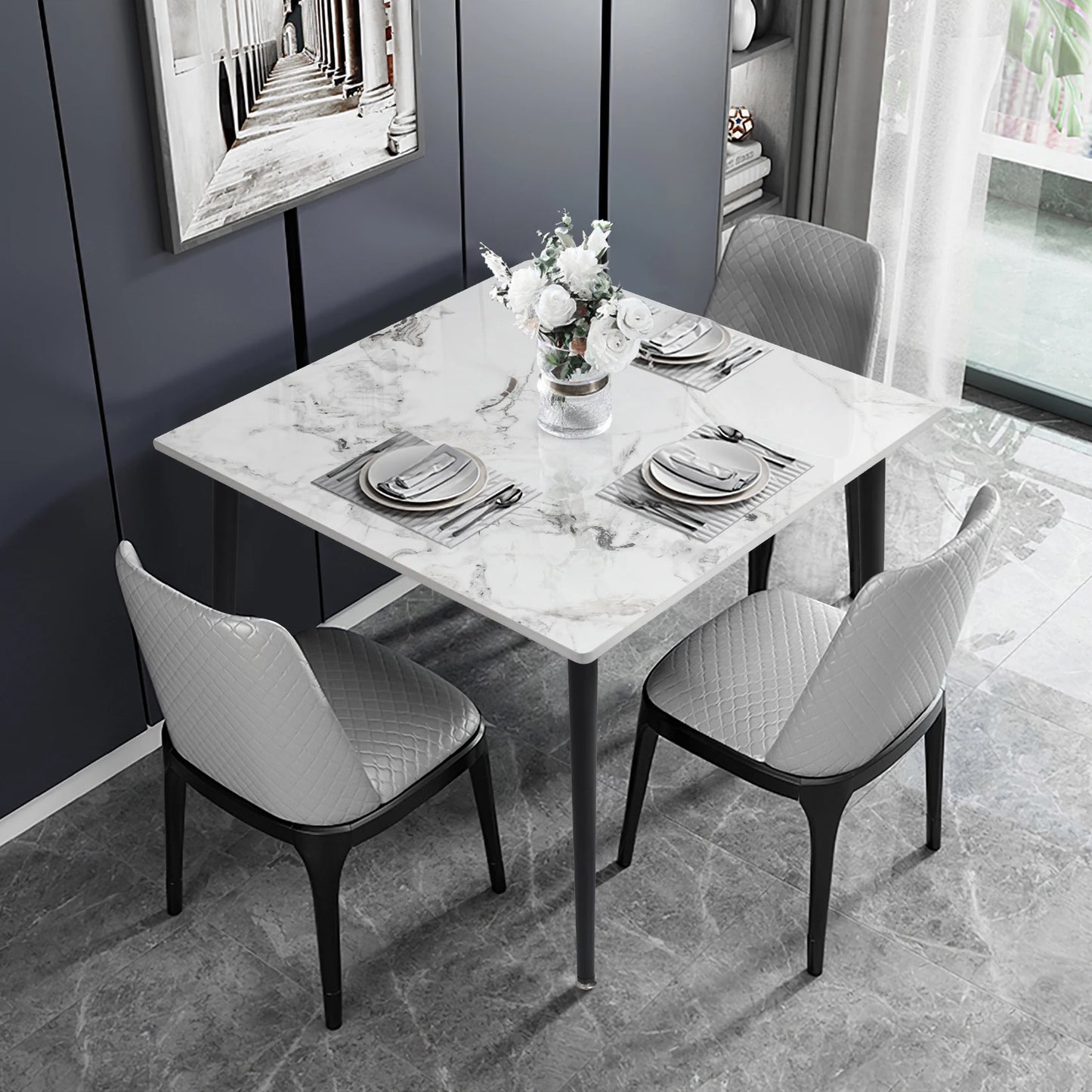 Dining Table Stone Top with Metal Frame