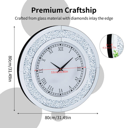 Crush Diamond Mirrored Wall Clock for Wall Decoration