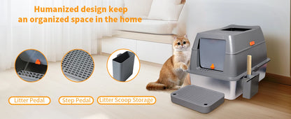 XXL Stainless Steel Cat Litter Box Easy Cleaning Toilet