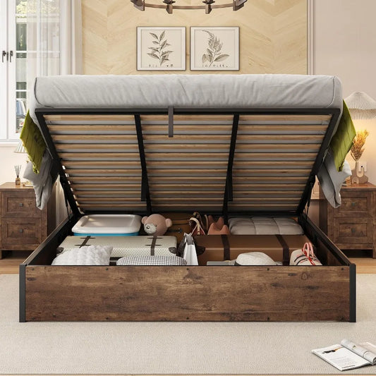 Lift Up Storage Bed, King Bed Frame with Storage