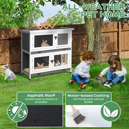 2 Story Solid Wood Rabbit Hutch Bunny Cage