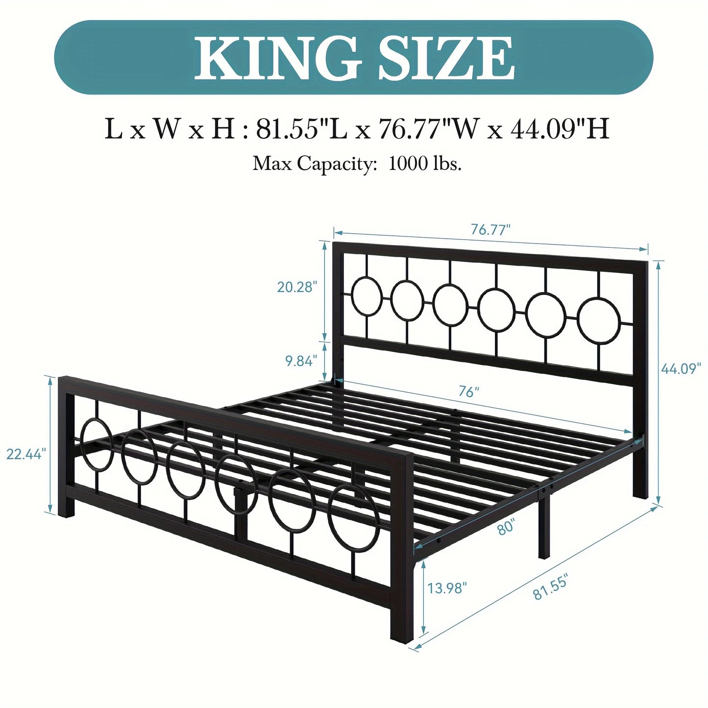 King Queen Size Metal Bed Frame with Vintage Circular Design