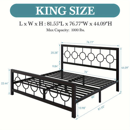 King Queen Size Metal Bed Frame with Vintage Circular Design