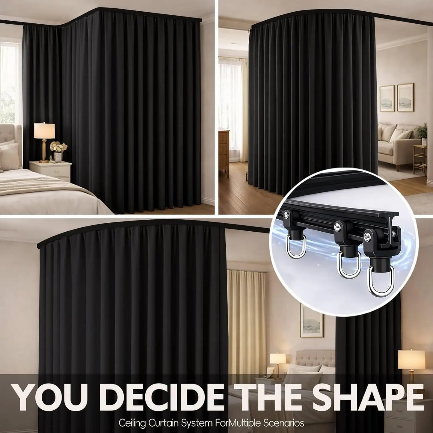 Blackout Room Divider Curtain Set with Ceiling Track