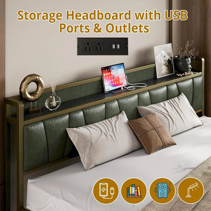 Twin XL/Full/King/California King Bed Frame with Charging Station.